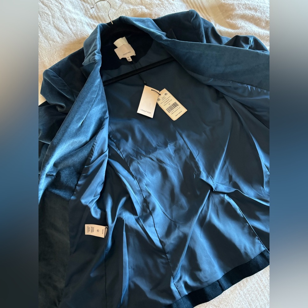 Cinq à Sept Deep Peacock Blue Velvet Blazer NWT $495 Women’s Sz 00 - Picture 13 of 16